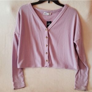 Hollister Cropped Lilac Ribbed Cardigan